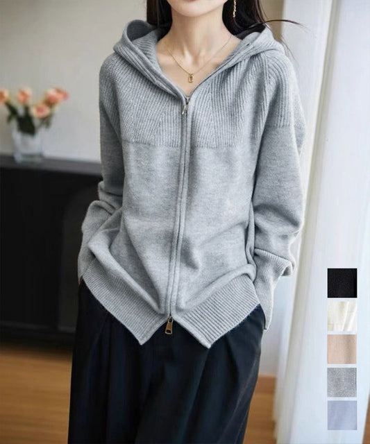 【オフィス冷房対策にも】ダブルジップニットカーディガン
